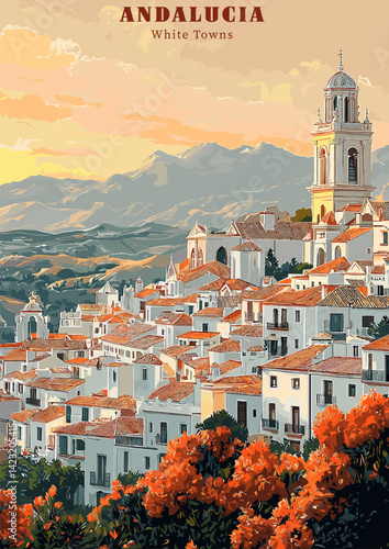 Andalucia, Spain: White Towns Vector Illustration.