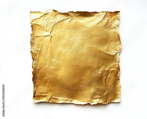 Crumpled gold foil sheet on white background, design element
