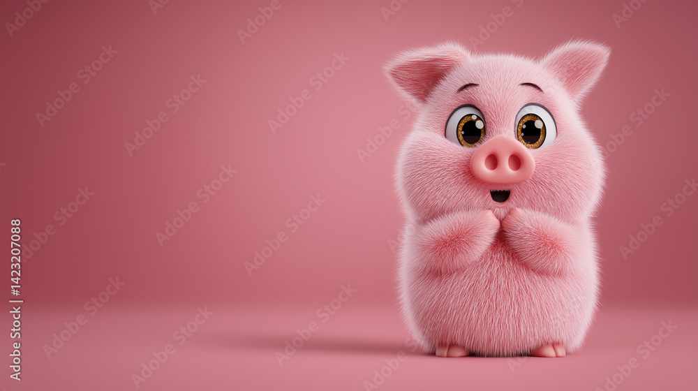 Cute pig with big eyes on a soft pink background Cute pig with big eyes on a soft pink background