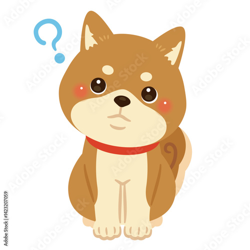 考え事をする柴犬のイラスト