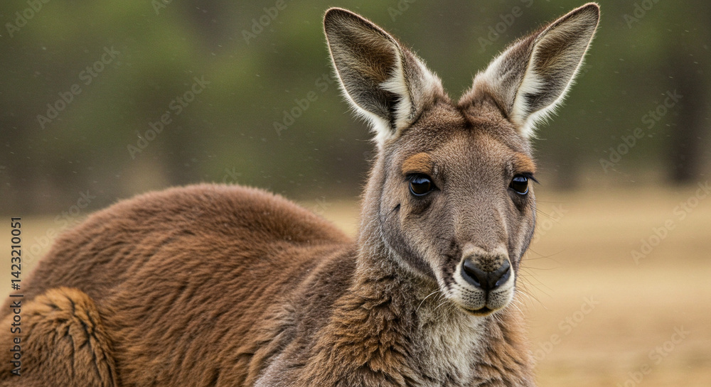 Fototapeta premium Resting Kangaroo Closeup in Natural Habitat Portrait