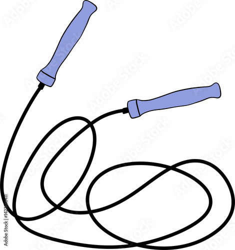 Hand drawn illustration of skipping rope jump jumping equipment. Gym workout sport fit leisure health, exercise training, cardio athletic black cord modern energy.