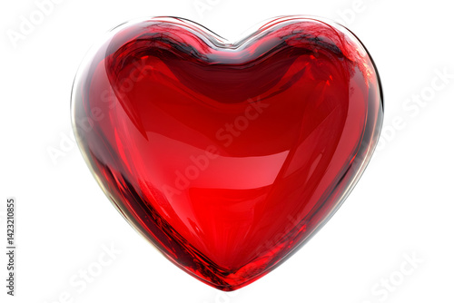 Shiny red glass heart with transparent edges on black background