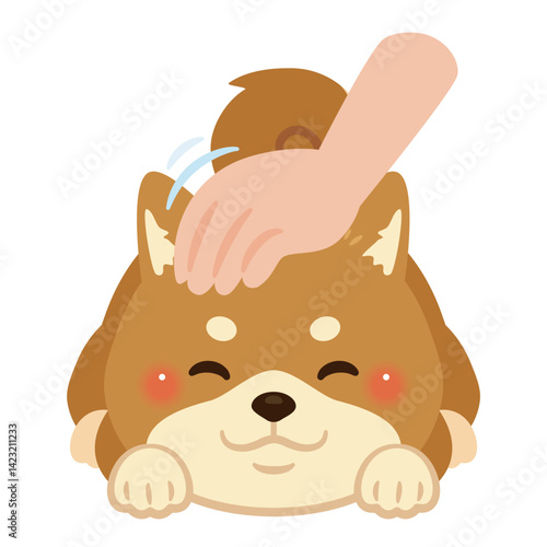 頭を撫でられる柴犬のイラスト