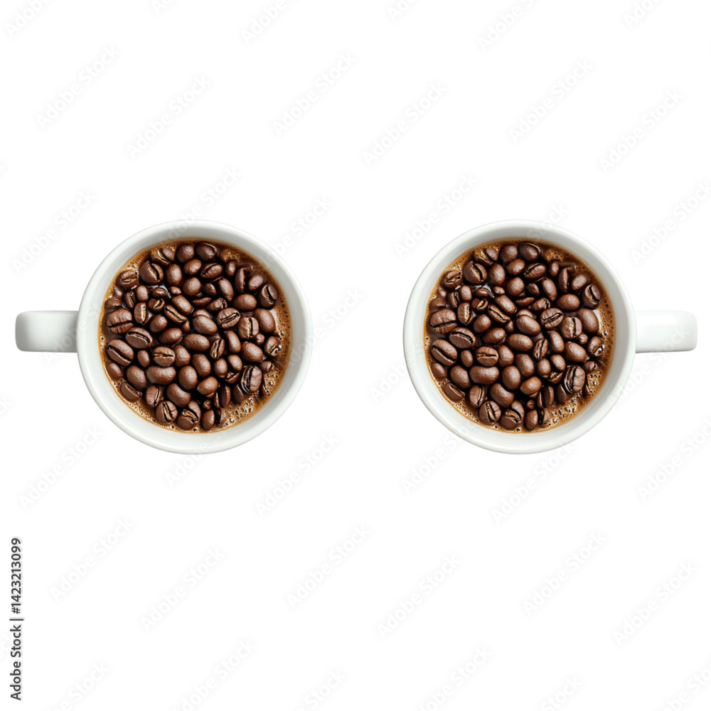 Fototapeta premium Rich coffee beans in white cups create warm, inviting atmosphere