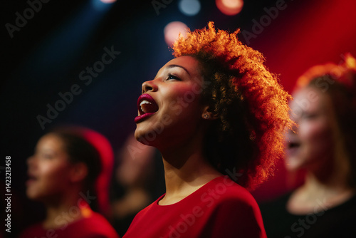 Wallpaper Mural Woman singing passionately on stage with colorful lights   Torontodigital.ca