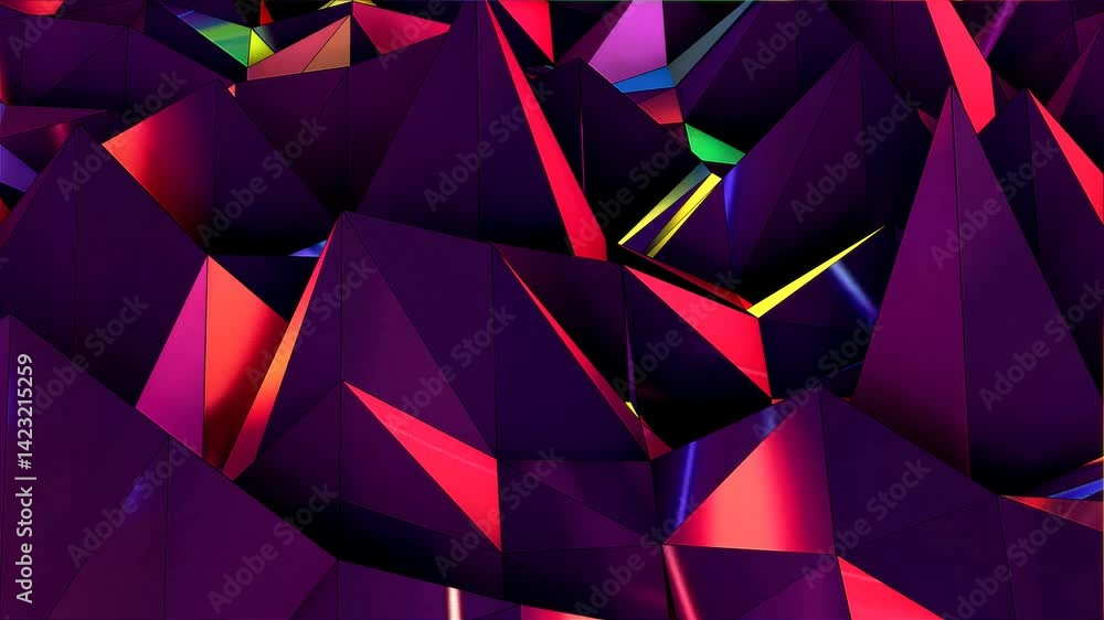 abstract colorful triangle background. Abstract background with polygonal surface from concrete or plastic and metallic lines and spheres as net. Animation of seamless loop.	
