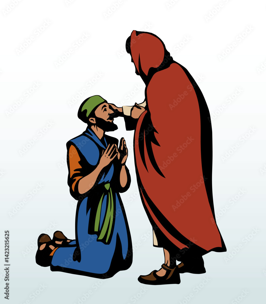 Vector drawing. Jesus heal the man Vector drawing. Jesus heal the man