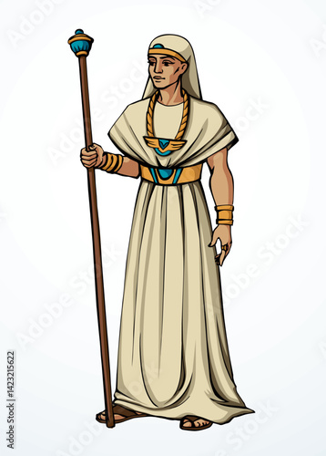 Vector drawing. Egyptian chief with a rod