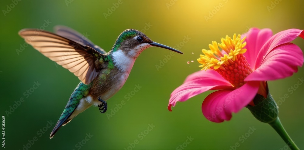 Fototapeta premium Hummingbird sipping nectar, hummingbird, bee