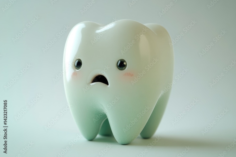 A cute cartoon tooth with a worried expression, symbolizing dental health concerns. A cute cartoon tooth with a worried expression, symbolizing dental health concerns.