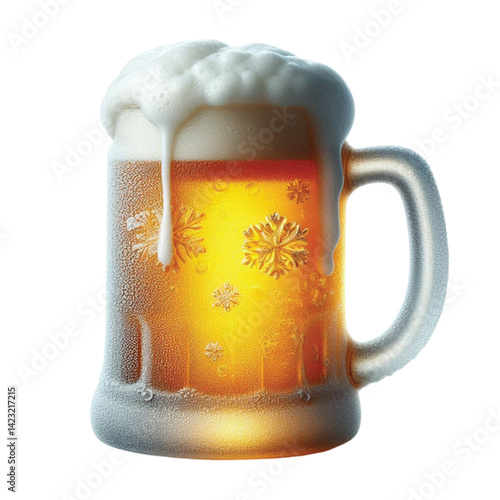 A frosty beer mug with foam 