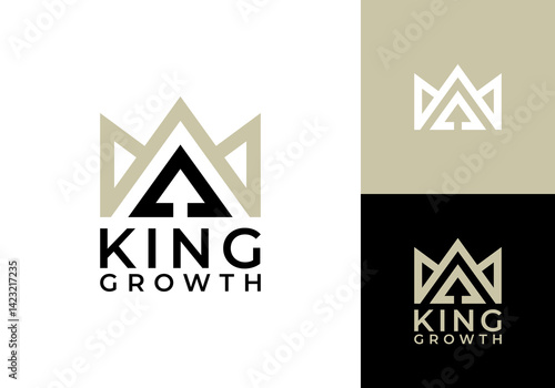 simple king arrow logo. luxury crown elevate grow symbol vector design