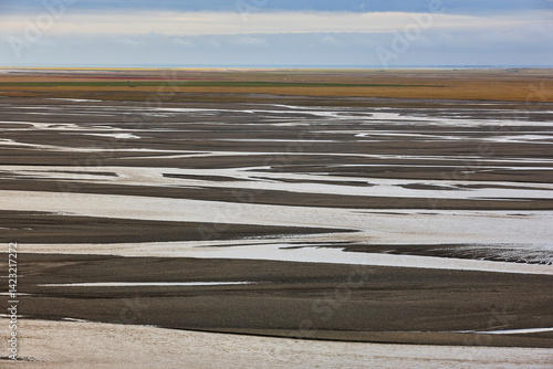 Obraz na płótnie Water and sand from glaciers landscape. Lonsvik. East fjords. Iceland w salonie