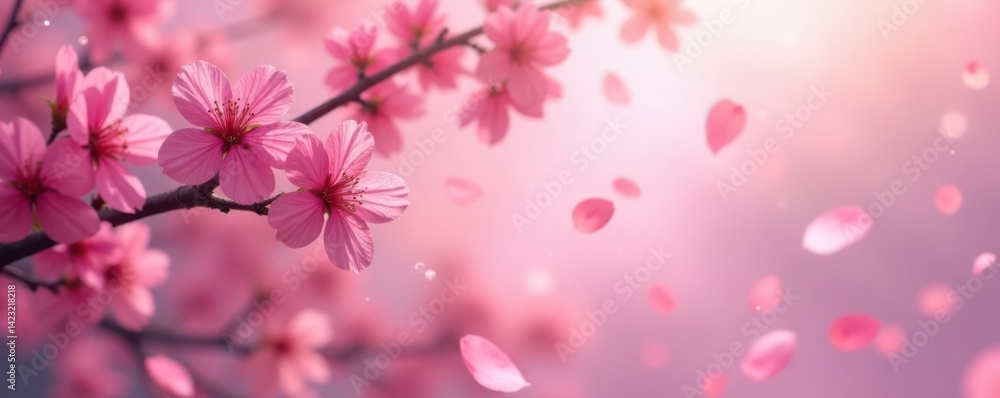 Pink sakura petals floating gently in the air, spring, sakura Pink sakura petals floating gently in the air, spring, sakura