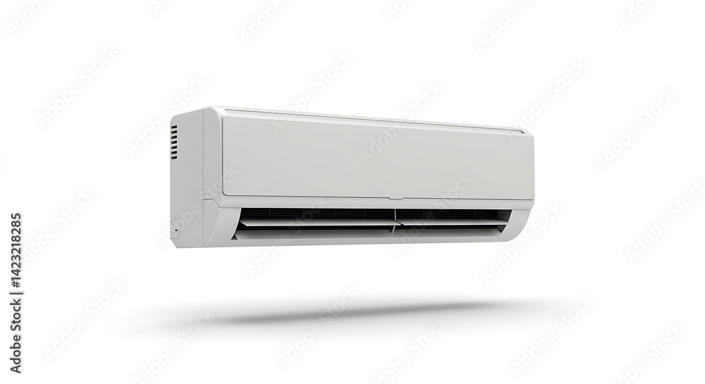 Clean, white wall-mounted air conditioner unit, isolated on white with soft shadow. Clean, white wall-mounted air conditioner unit, isolated on white with soft shadow.