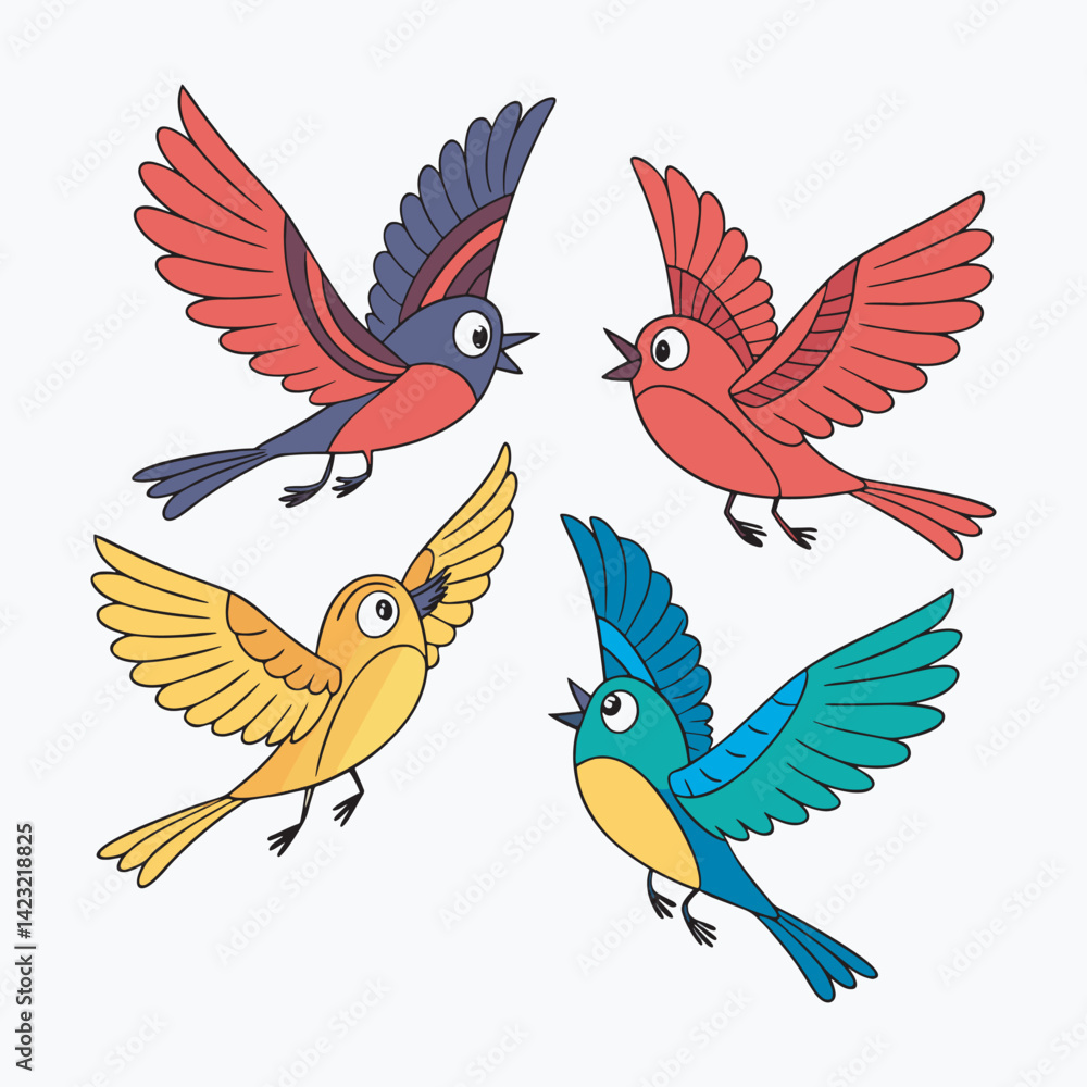 Obraz premium Four little flying birds vector art.