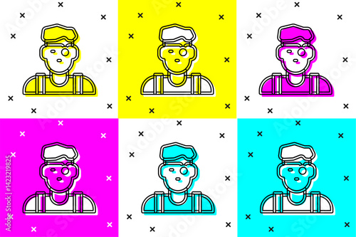 Set Jeweler man icon isolated on color background. Vector