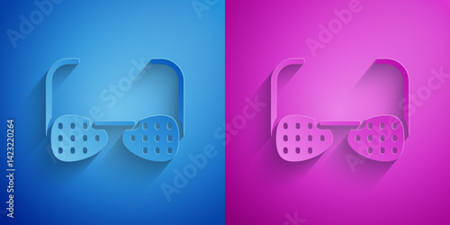 Paper cut Glasses for the blind and visually impaired icon isolated on blue and purple background. Paper art style. Vector
