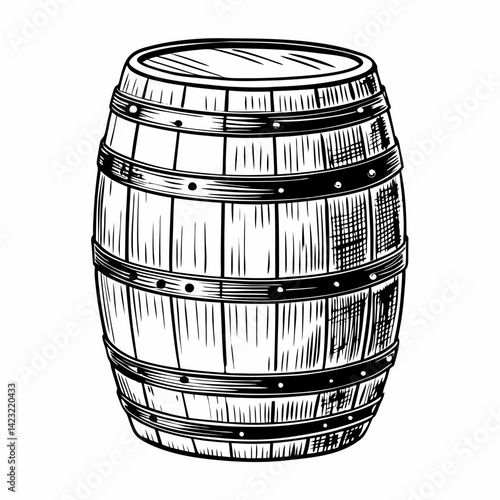 Rustic Wooden Barrel Illustration Vintage Hand Drawn Storage Container Art