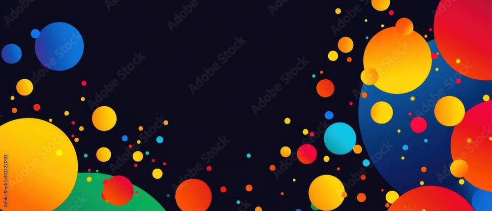 Vibrant colorful circles on dark background, abstract geometric design with gradient effect, creating a modern and playful backdrop Vibrant colorful circles on dark background, abstract geometric design with gradient effect, creating a modern and playful backdrop