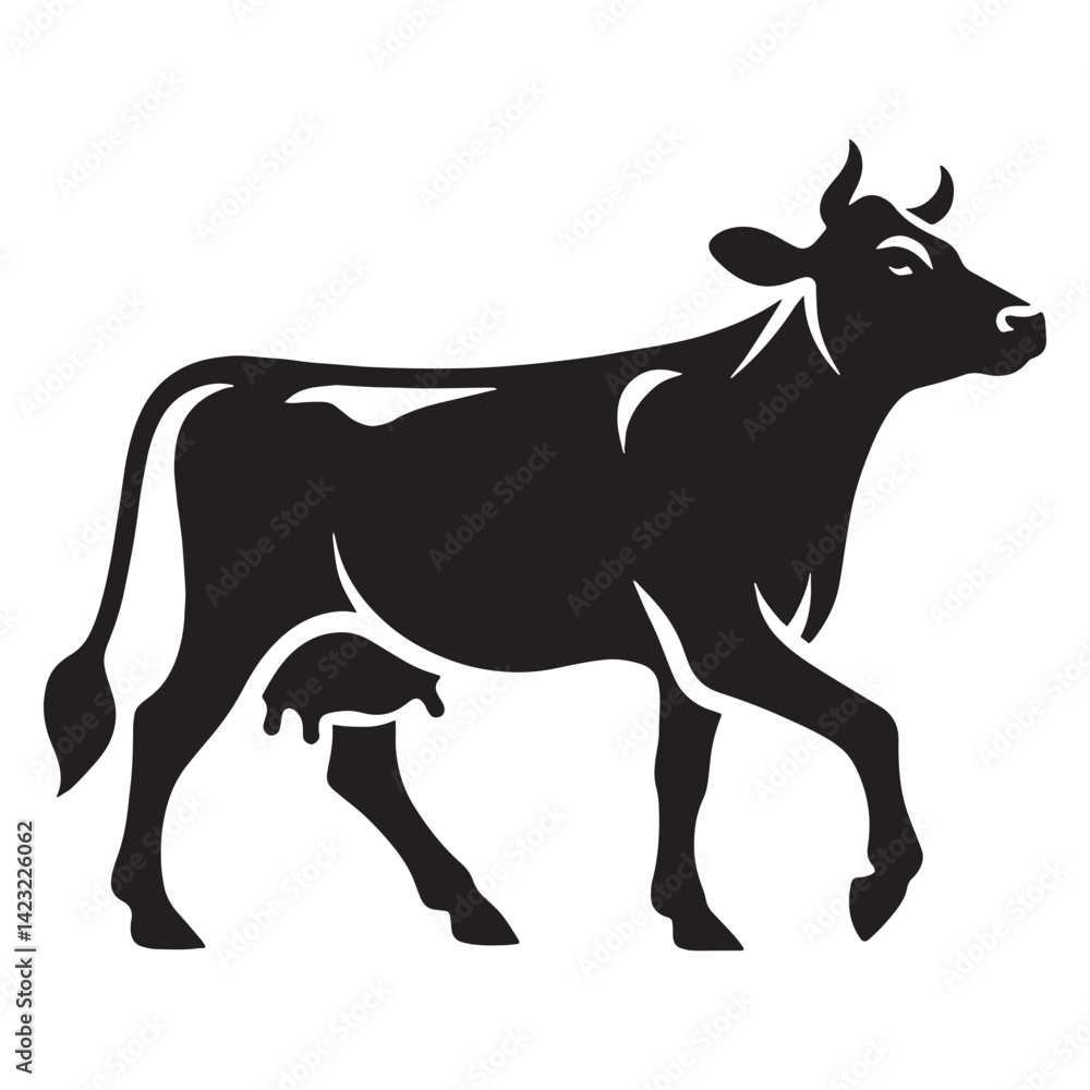 Fototapeta premium Unique cow silhouette illustration made with clear vector design lines – cow silhouette – cow vector – cow illustration – silhouette of cow – cow icon