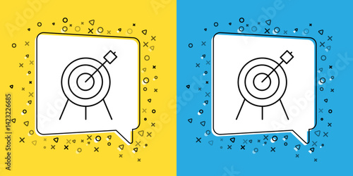 Set line Target sport icon isolated on yellow and blue background. Clean target with numbers for shooting range or shooting. Vector