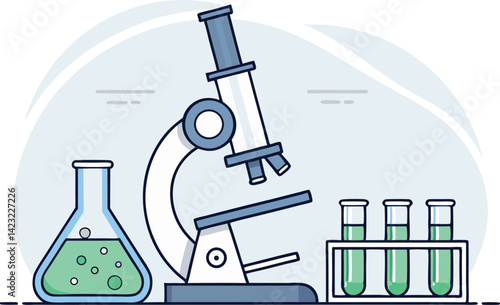 Scientific Laboratory Setup Microscope & Chemistry Equipment Illustration
