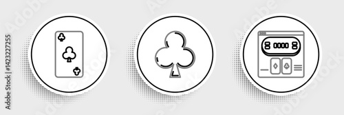 Set line Online poker table game, Playing card with clubs symbol and icon. Vector