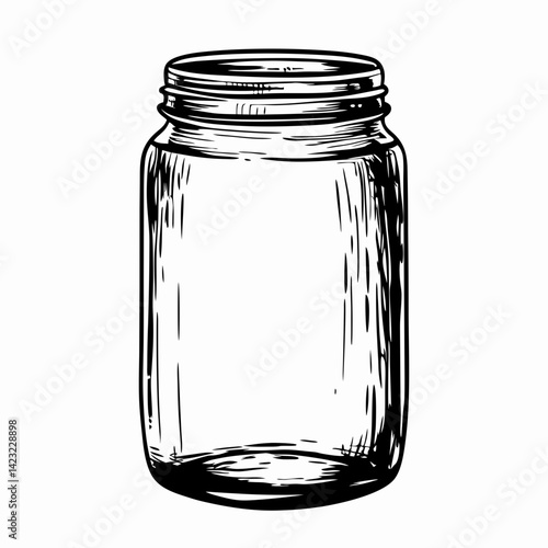 Empty Mason Jar Illustration in Vintage Style Representing Home Canning and DIY Projects