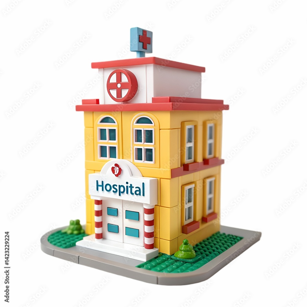 Fototapeta premium 3d hospital on white background, 3d hospital icon, 3d hospital building, 3d hospital building icon