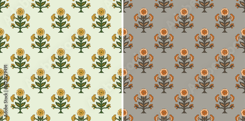 Floral Damask Batik Kalamkari Block Print Ethnic Vector Repeat Pattern