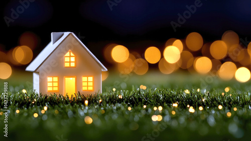 Wallpaper Mural Illuminated miniature house on grass with warm bokeh lights in blurred background for inspirational design and text space concepts Torontodigital.ca