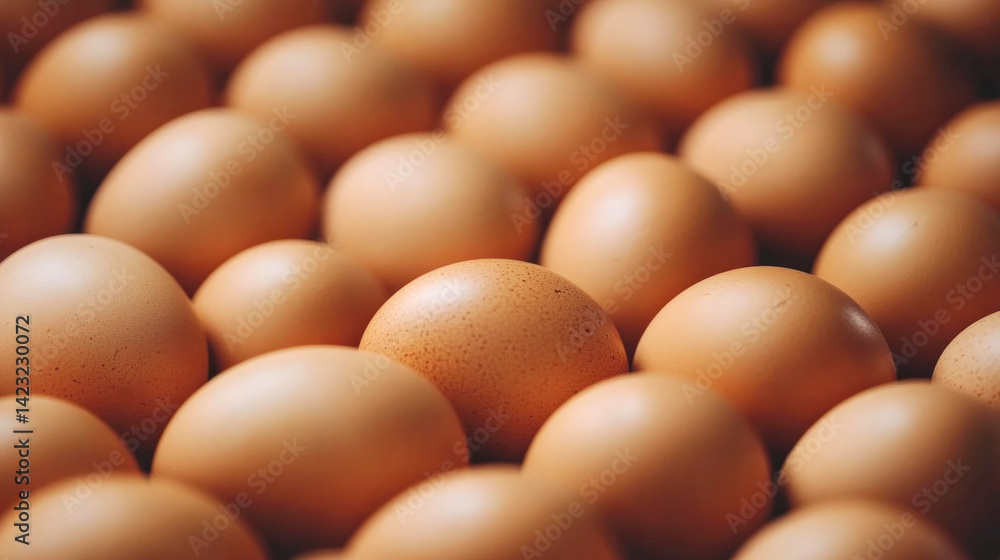 Abundance of chicken eggs in close-up view for culinary inspiration and nutrition-focused designs Abundance of chicken eggs in close-up view for culinary inspiration and nutrition-focused designs