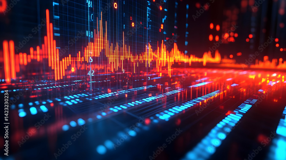 Abstract Data Visualization with Red and Blue Glowing Lines Abstract Data Visualization with Red and Blue Glowing Lines