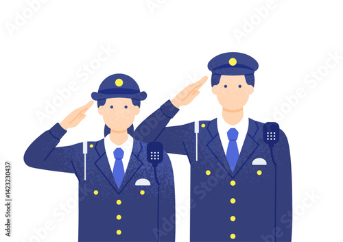 シンプルでかわいいお巡りさん。敬礼する警察官のベクターイラスト素材。