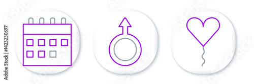 Set line Balloon in form of heart, Calendar and Male gender symbol icon. Vector