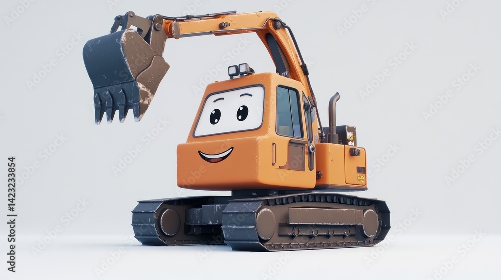 Fototapeta premium Cute cartoon excavator with friendly face