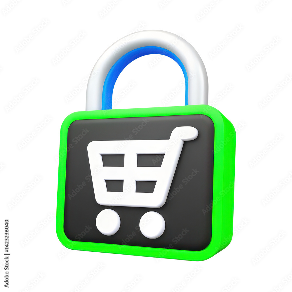 Data protection consumerism concept. A padlock with a shopping cart symbol, representing secure online transactions, on transparent background. Data protection consumerism concept. A padlock with a shopping cart symbol, representing secure online transactions, on transparent background.