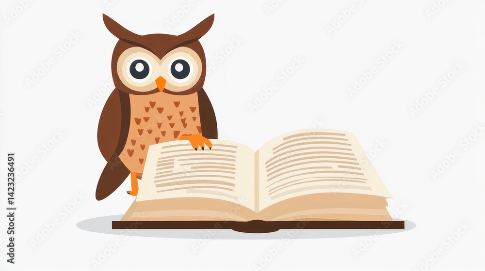 Cute owl reading an open book Cute owl reading an open book