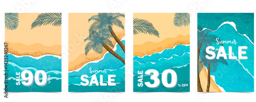 summer promotion background with beach and sea for a4 vertical design