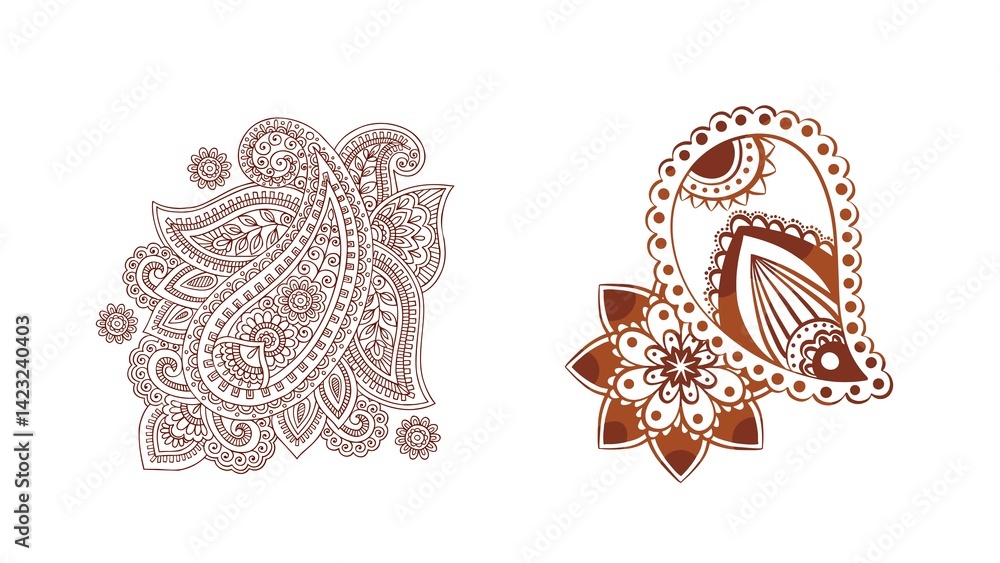 Obraz premium Traditional Indian henna design isolated on white background. Elegant mehndi artwork perfect for weddings, festivals, and cultural themes in design and illustration projects