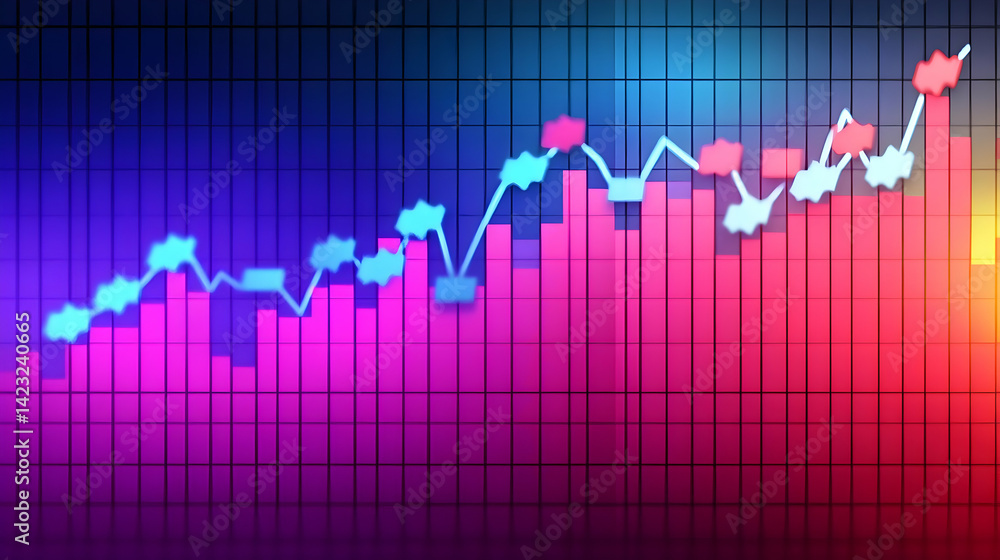 Abstract Neon Pink And Blue Growth Chart Data Visualization