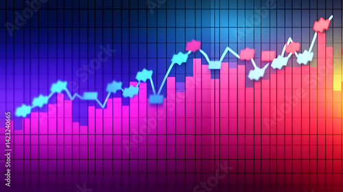 Obraz na płótnie Abstract Neon Pink And Blue Growth Chart Data Visualization w salonie