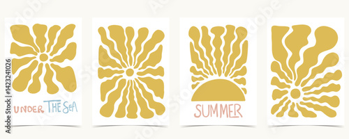 Summer groovy background with sun. graphic for a4 vertical design