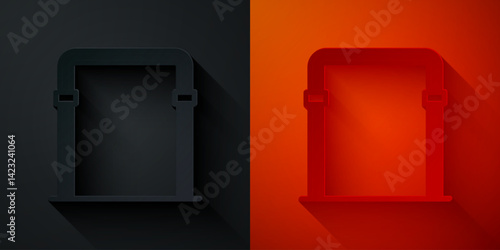 Paper cut Sport horizontal bar icon isolated on black and red background. Paper art style. Vector