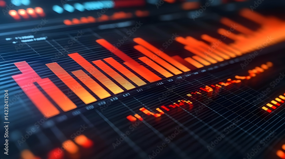 Abstract Orange And Red Data Chart On Dark Grid Background