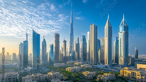 Dubai's magnificent skyline at dawn featuring iconic skyscrapers and modern buildings