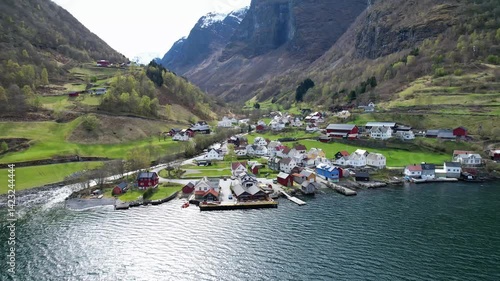 Beautiful overview of the fishing village Undredal on the mountain near Flam in Norway.