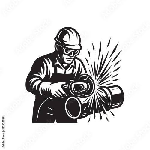 worker grinding the pipe